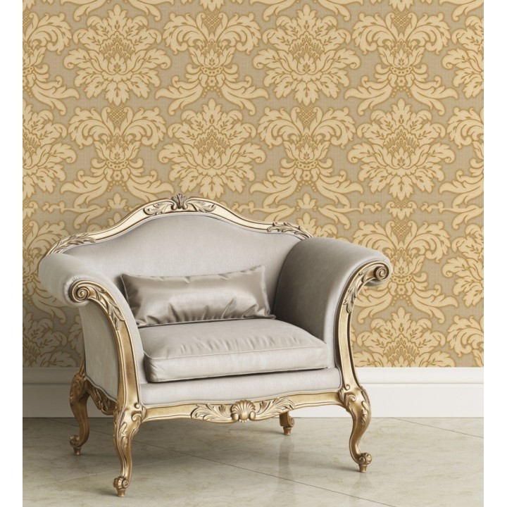Papel pintado damasco beige fondo dorado metalizado - Silvio Leone 122373