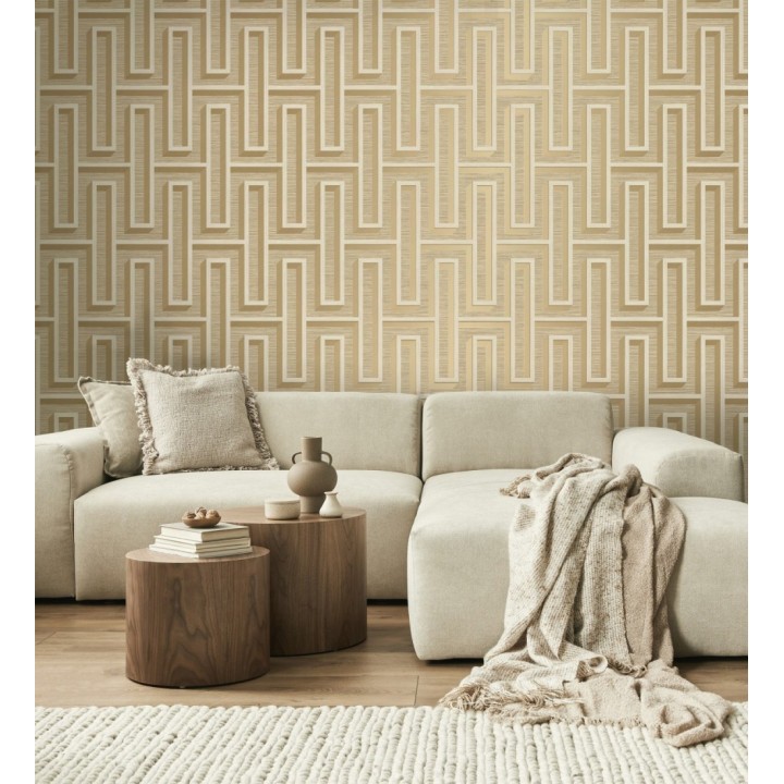 Papel pintado diseño de laberinto y fibras de cáñamo natural con textura - Sisay Metric 681838