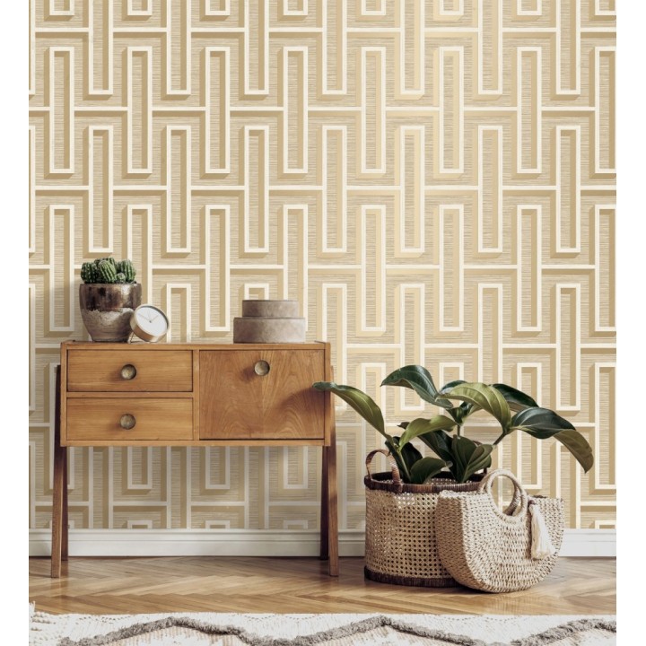 Papel pintado diseño de laberinto y fibras de cáñamo natural con textura - Sisay Metric 681838