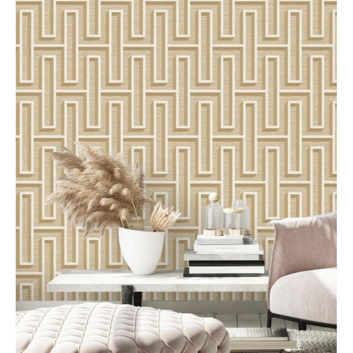 Papel pintado diseño de laberinto y fibras de cáñamo natural con textura - Sisay Metric 681838