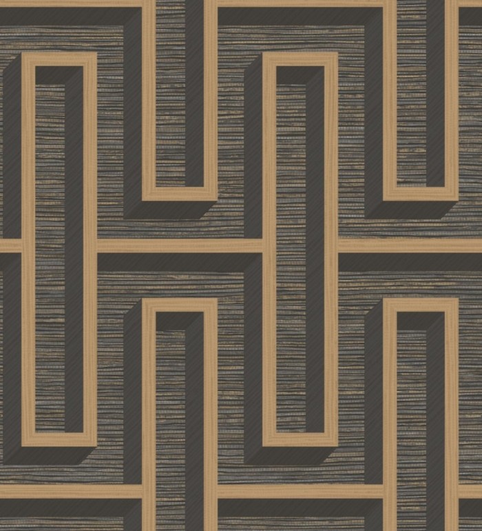 Papel pintado diseño de laberinto y fibras de cáñamo marrón oscuro con textura - Sisay Metric 681839