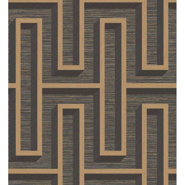 Papel pintado diseño de laberinto y fibras de cáñamo marrón oscuro con textura - Sisay Metric 681839