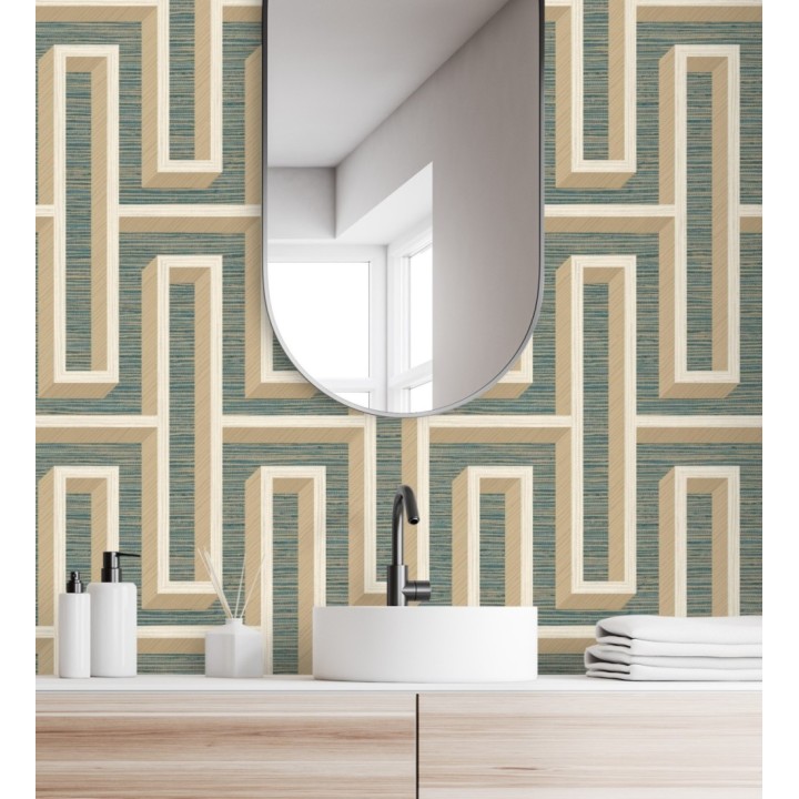 Papel pintado diseño de laberinto y fibras de cáñamo fondo verde con textura - Sisay Metric 681840