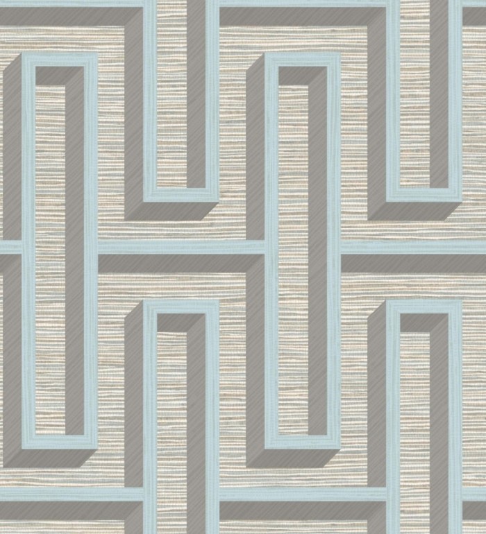 Papel pintado diseño de laberinto y fibras de cáñamo fondo verde agua con textura - Sisay Metric 681841