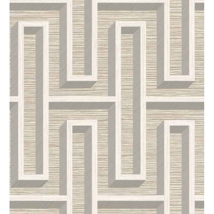 Papel pintado diseño de laberinto y fibras de cáñamo beige tostado con textura - Sisay Metric 681842