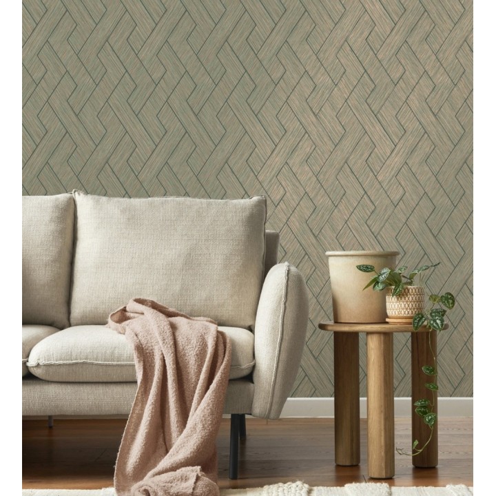 Papel pintado figuras entrelazadas de fibras de cáñamo verde con textura - Sisay Braided 681843