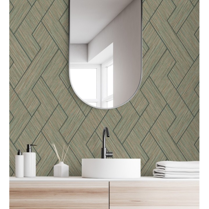 Papel pintado figuras entrelazadas de fibras de cáñamo verde con textura - Sisay Braided 681843
