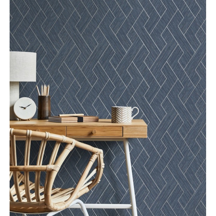 Papel pintado figuras entrelazadas de fibras de cáñamo azul con textura - Sisay Braided 681844