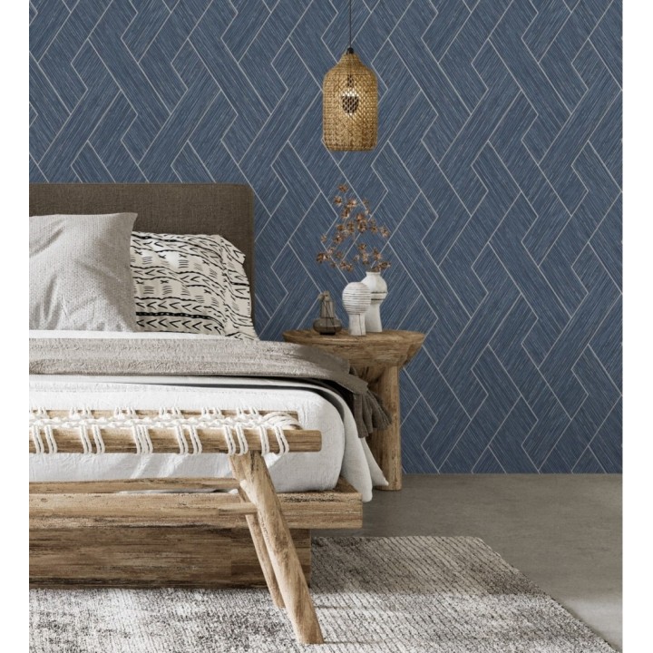 Papel pintado figuras entrelazadas de fibras de cáñamo azul con textura - Sisay Braided 681844