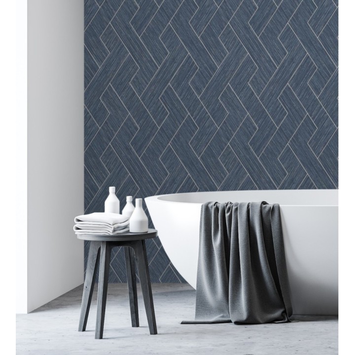 Papel pintado figuras entrelazadas de fibras de cáñamo azul con textura - Sisay Braided 681844