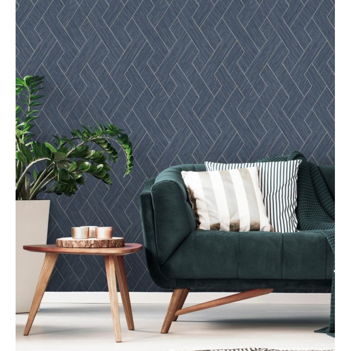 Papel pintado figuras entrelazadas de fibras de cáñamo azul con textura - Sisay Braided 681844