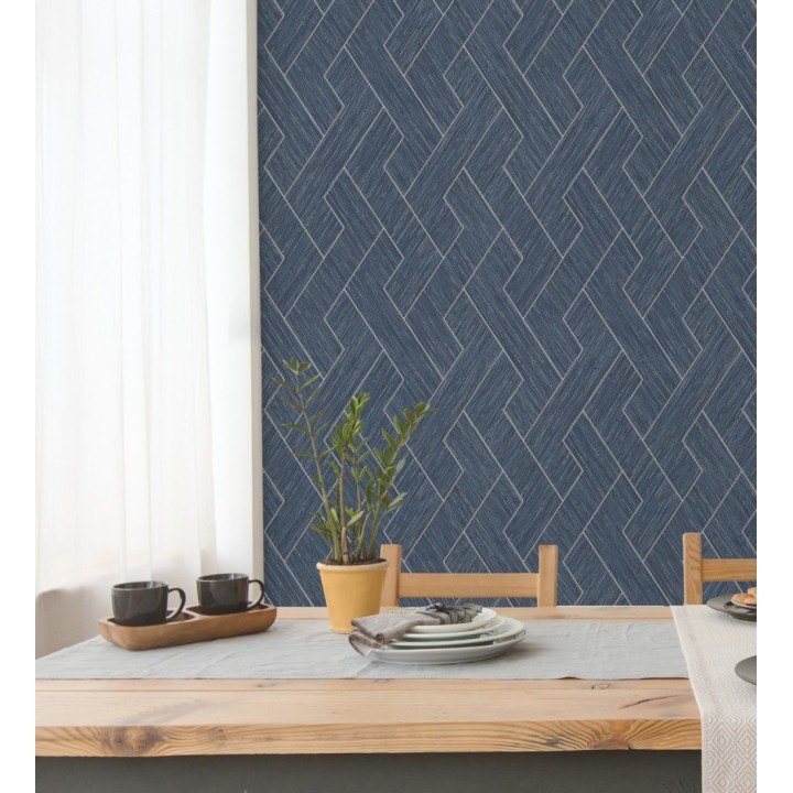 Papel pintado figuras entrelazadas de fibras de cáñamo azul con textura - Sisay Braided 681844