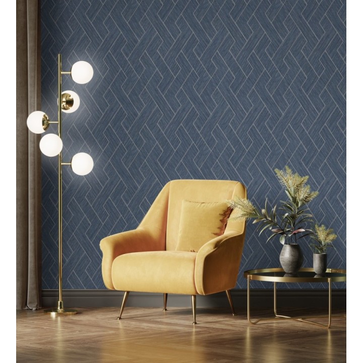 Papel pintado figuras entrelazadas de fibras de cáñamo azul con textura - Sisay Braided 681844