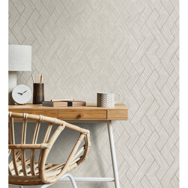 Papel pintado figuras entrelazadas de fibras de cáñamo beige tostado con textura - Sisay Braided 681845
