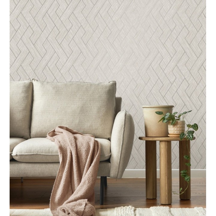 Papel pintado figuras entrelazadas de fibras de cáñamo beige tostado con textura - Sisay Braided 681845