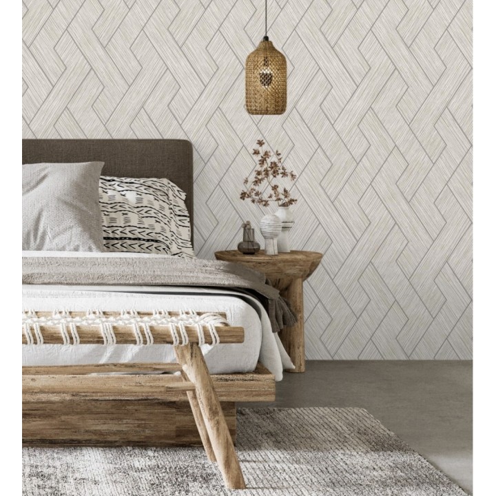 Papel pintado figuras entrelazadas de fibras de cáñamo beige tostado con textura - Sisay Braided 681845