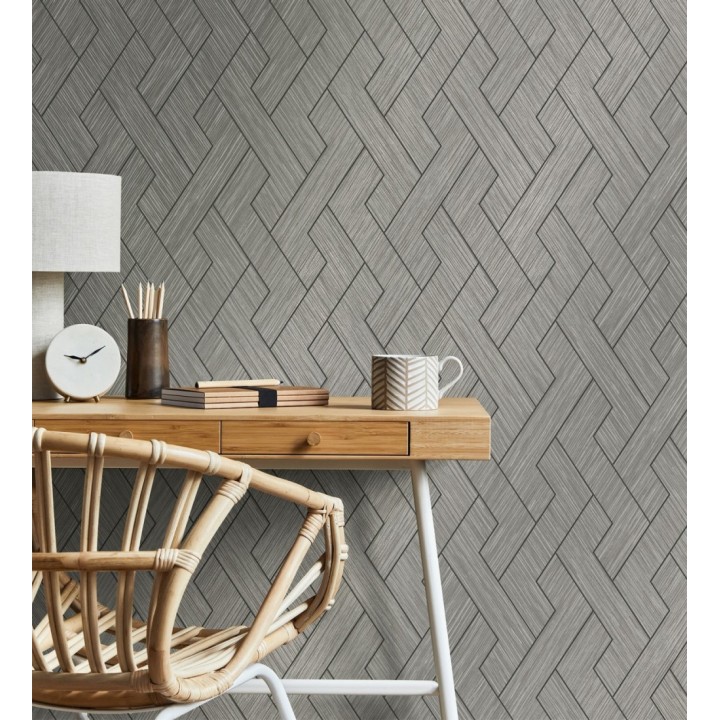 Papel pintado figuras entrelazadas de fibras de cáñamo marrón oscuro con textura - Sisay Braided 681846