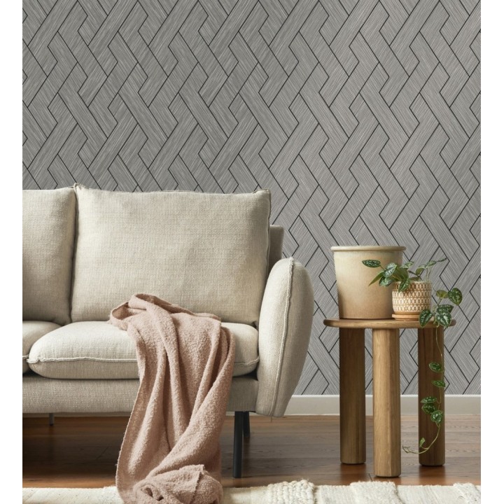 Papel pintado figuras entrelazadas de fibras de cáñamo marrón oscuro con textura - Sisay Braided 681846