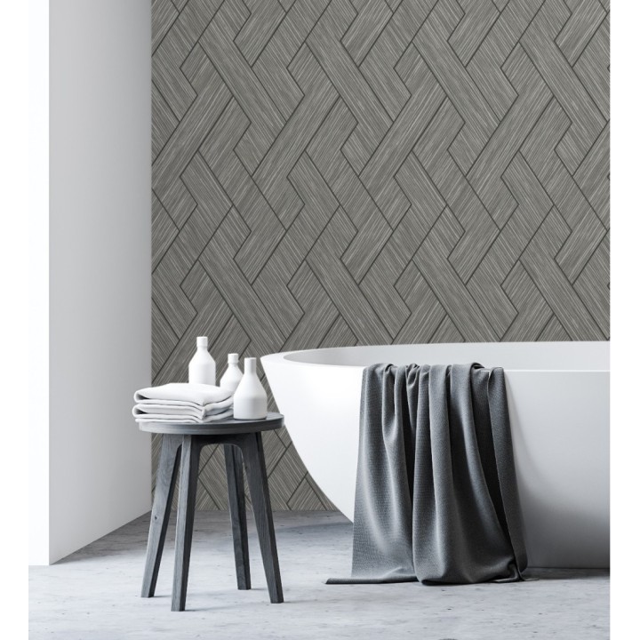 Papel pintado figuras entrelazadas de fibras de cáñamo marrón oscuro con textura - Sisay Braided 681846
