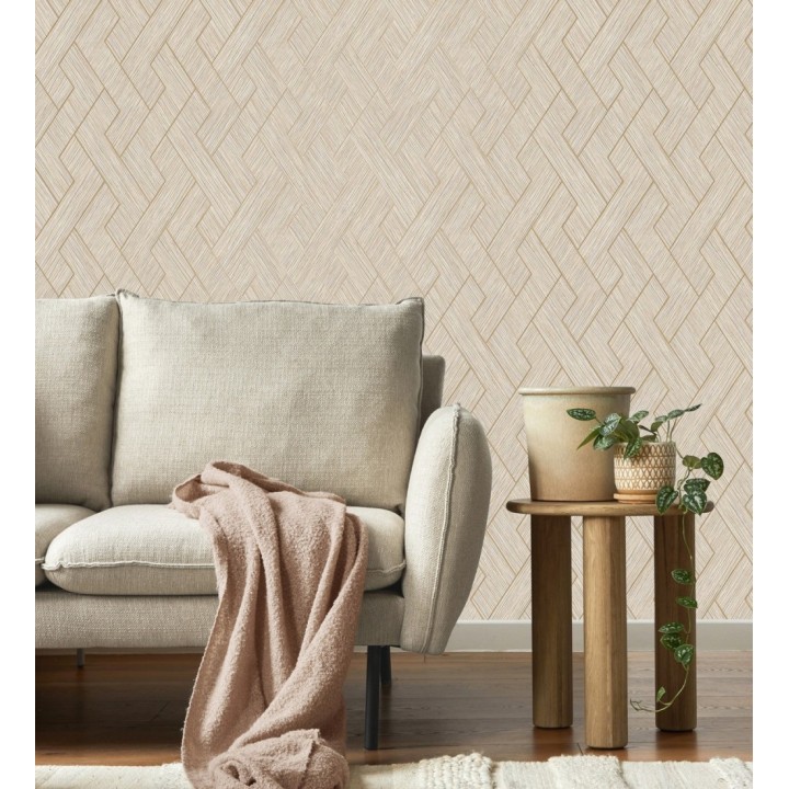 Papel pintado figuras entrelazadas de fibras de cáñamo natural con textura - Sisay Braided 681847