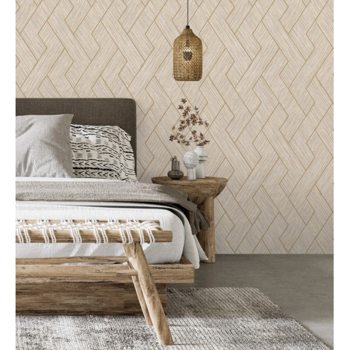 Papel pintado figuras entrelazadas de fibras de cáñamo natural con textura - Sisay Braided 681847