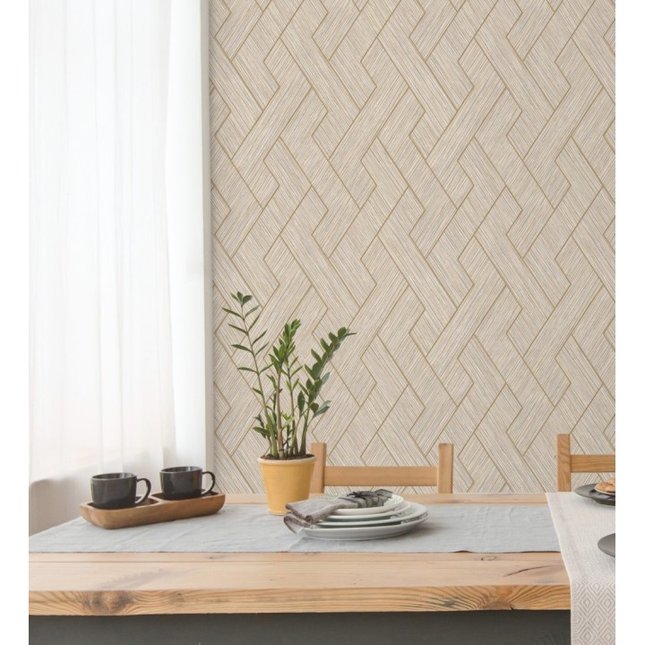 Papel pintado figuras entrelazadas de fibras de cáñamo natural con textura - Sisay Braided 681847