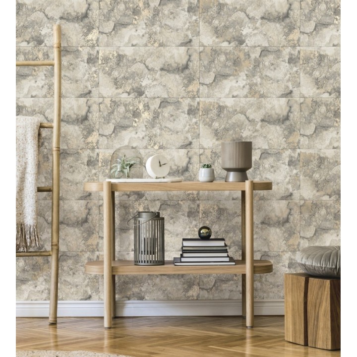 Papel pintado losas de piedra de cuarcita con incrustaciones doradas - Sika Stone 681848