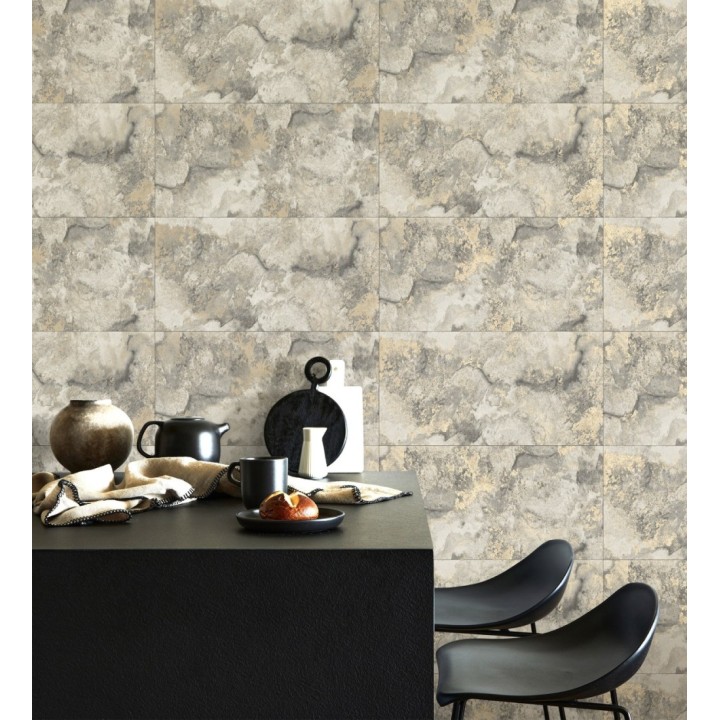 Papel pintado losas de piedra de cuarcita con incrustaciones doradas - Sika Stone 681848