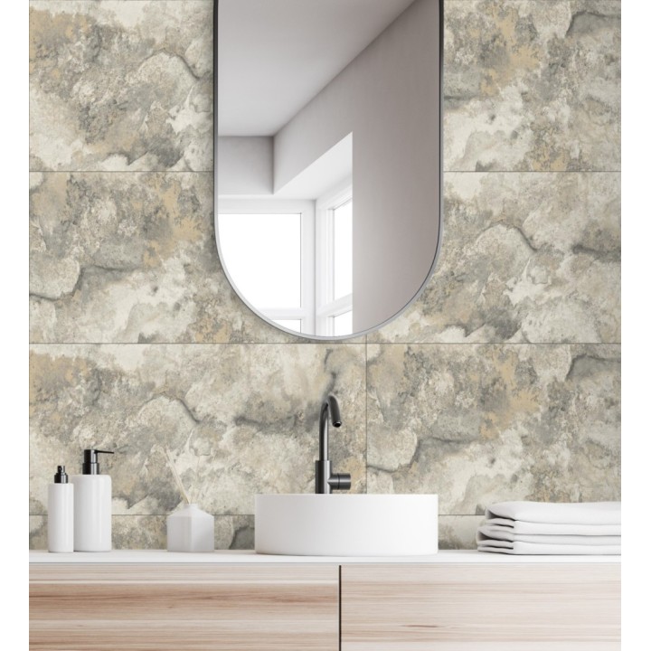 Papel pintado losas de piedra de cuarcita con incrustaciones doradas - Sika Stone 681848