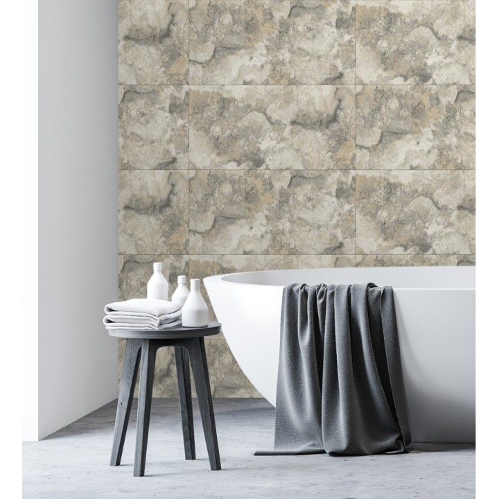 Papel pintado losas de piedra de cuarcita con incrustaciones doradas - Sika Stone 681848