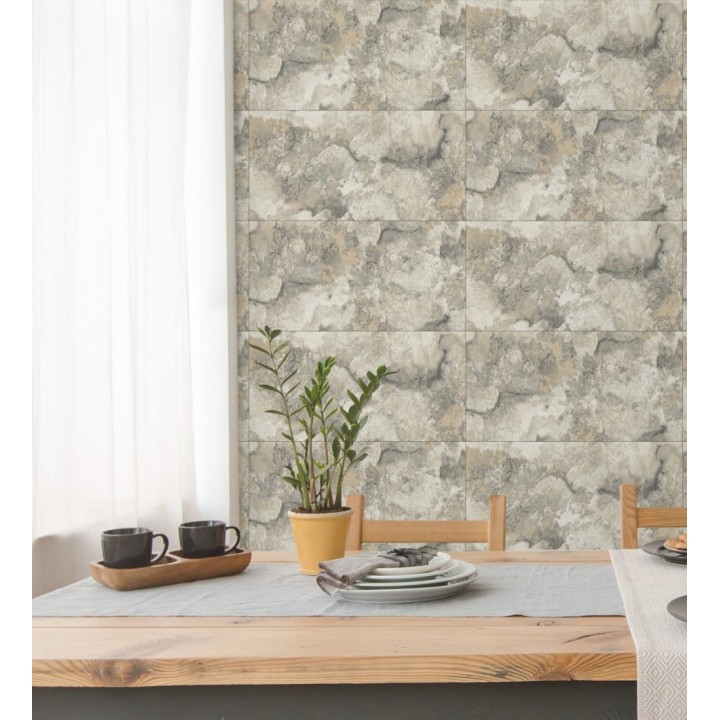 Papel pintado losas de piedra de cuarcita con incrustaciones doradas - Sika Stone 681848