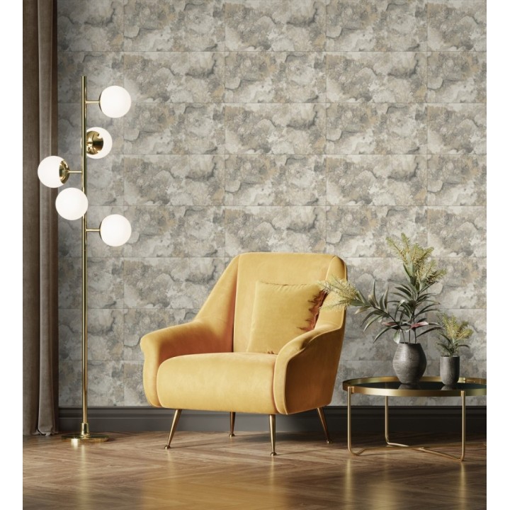 Papel pintado losas de piedra de cuarcita con incrustaciones doradas - Sika Stone 681848