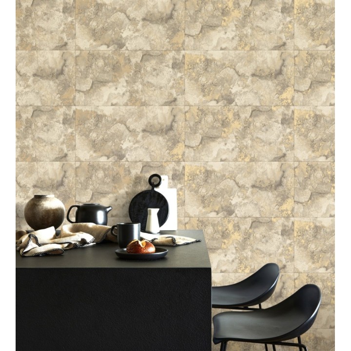 Papel pintado losas de piedra de cuarcita con incrustaciones doradas - Sika Stone 681849