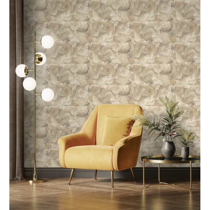 Papel pintado losas de piedra de cuarcita con incrustaciones doradas - Sika Stone 681849