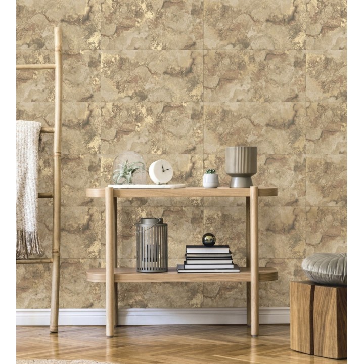 Papel pintado losas de piedra de cuarcita con incrustaciones doradas - Sika Stone 681850