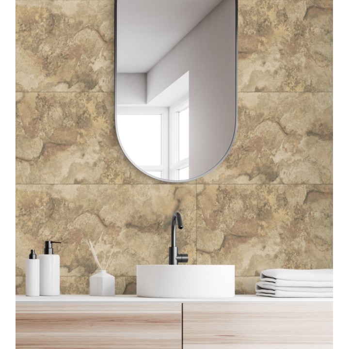 Papel pintado losas de piedra de cuarcita con incrustaciones doradas - Sika Stone 681850