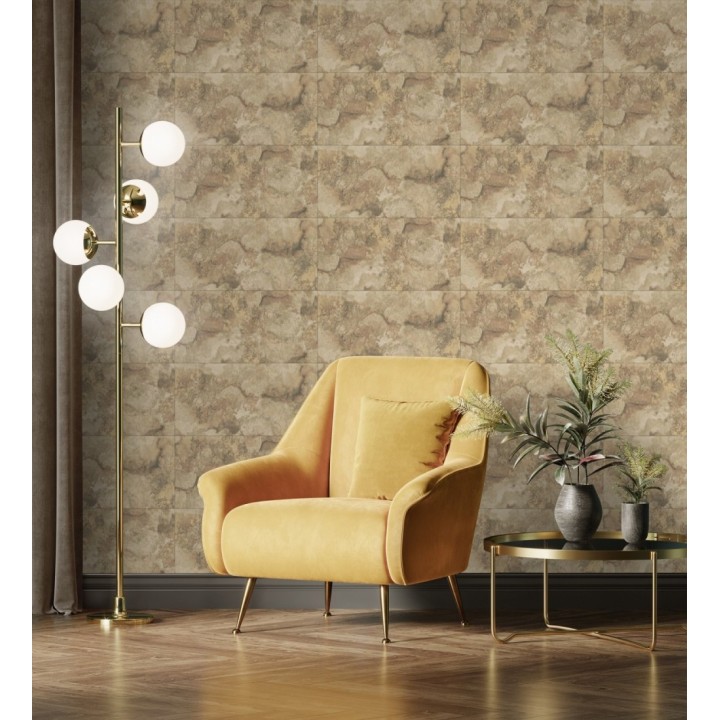 Papel pintado losas de piedra de cuarcita con incrustaciones doradas - Sika Stone 681850