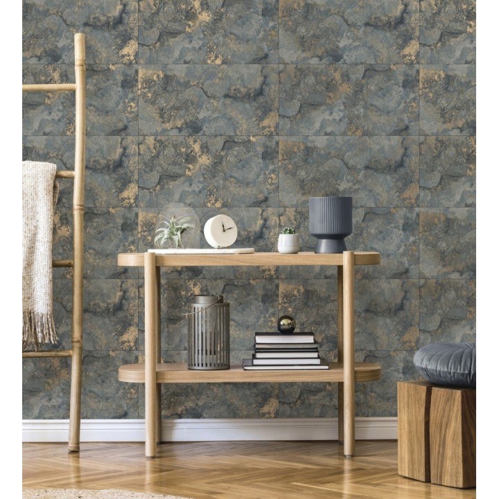 Papel pintado losas de piedra de cuarcita con incrustaciones doradas - Sika Stone 681851