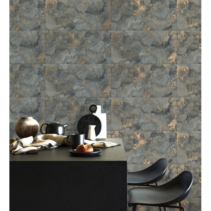 Papel pintado losas de piedra de cuarcita con incrustaciones doradas - Sika Stone 681851