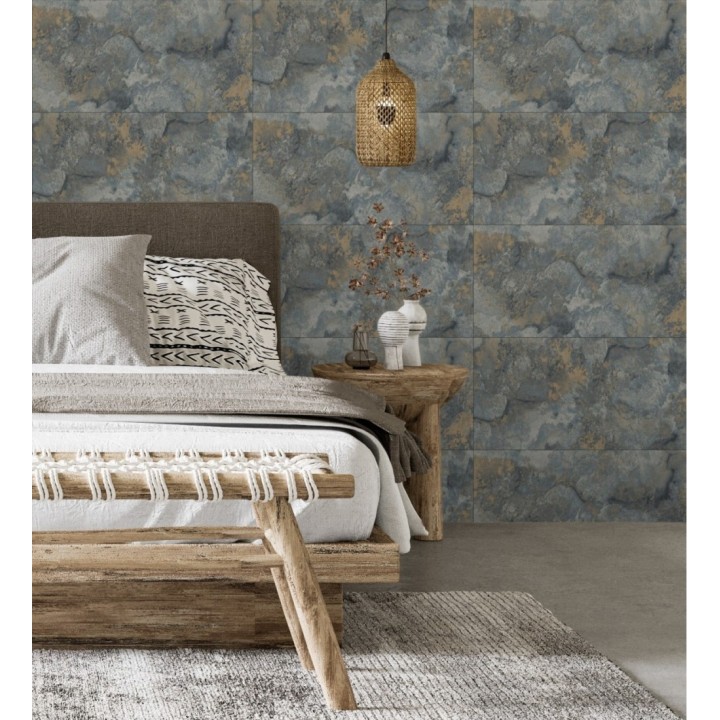 Papel pintado losas de piedra de cuarcita con incrustaciones doradas - Sika Stone 681851