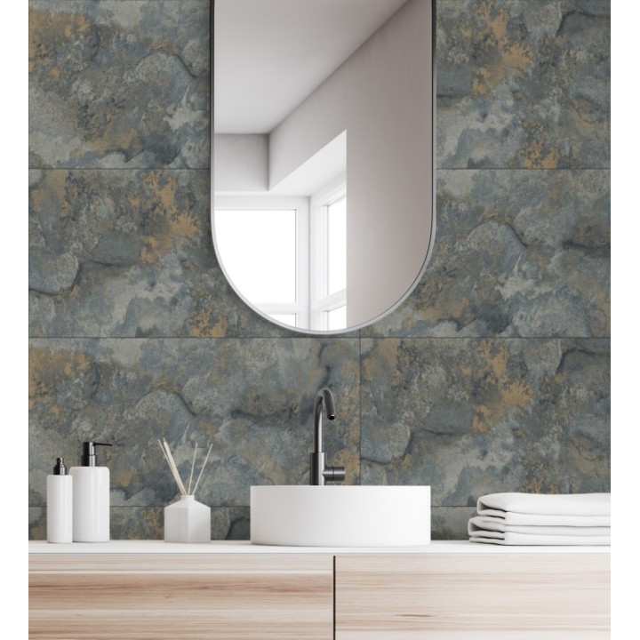 Papel pintado losas de piedra de cuarcita con incrustaciones doradas - Sika Stone 681851