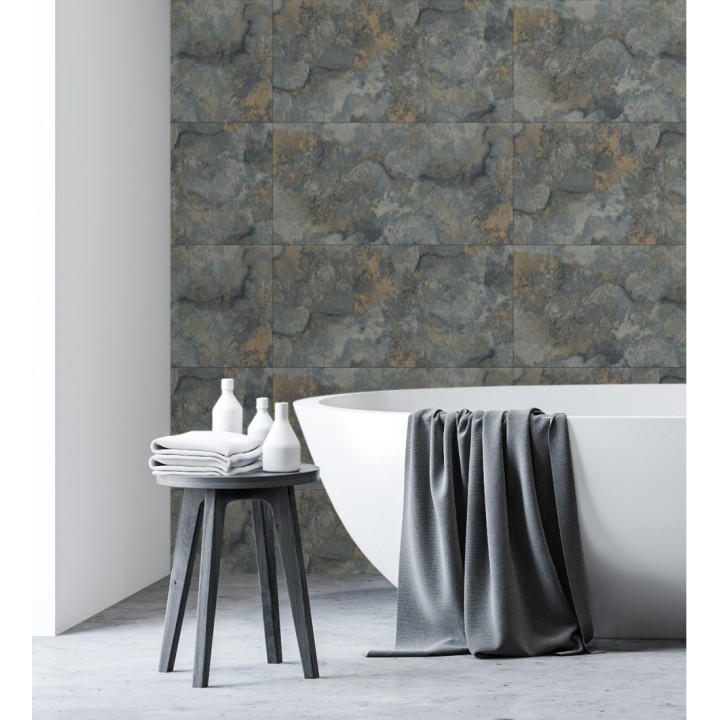 Papel pintado losas de piedra de cuarcita con incrustaciones doradas - Sika Stone 681851