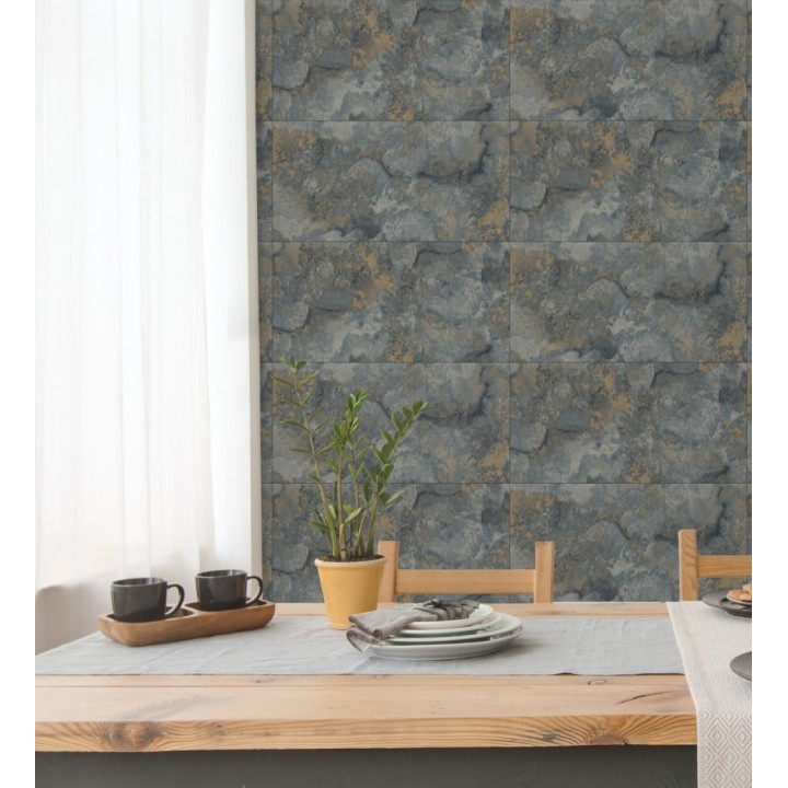 Papel pintado losas de piedra de cuarcita con incrustaciones doradas - Sika Stone 681851