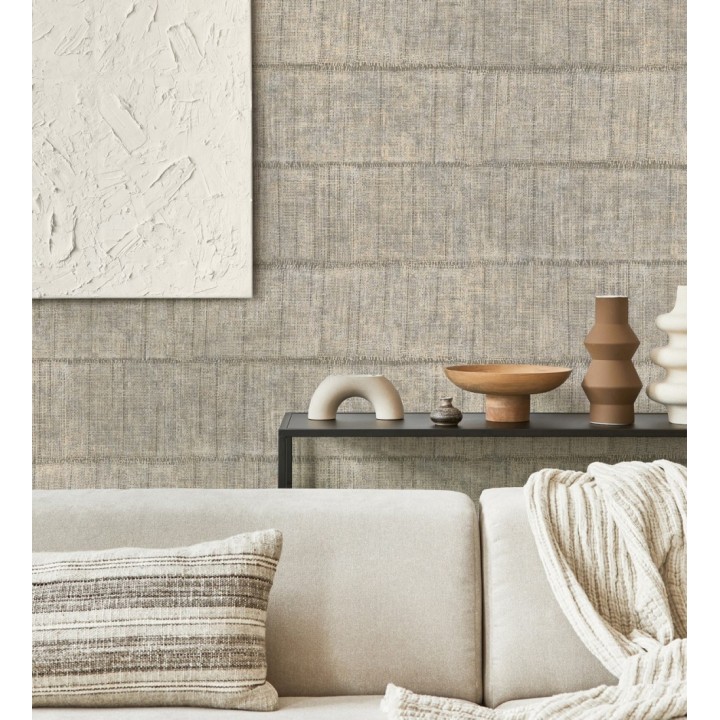 Papel pintado imitación tela de lino natural texturizada - Shafira 681856