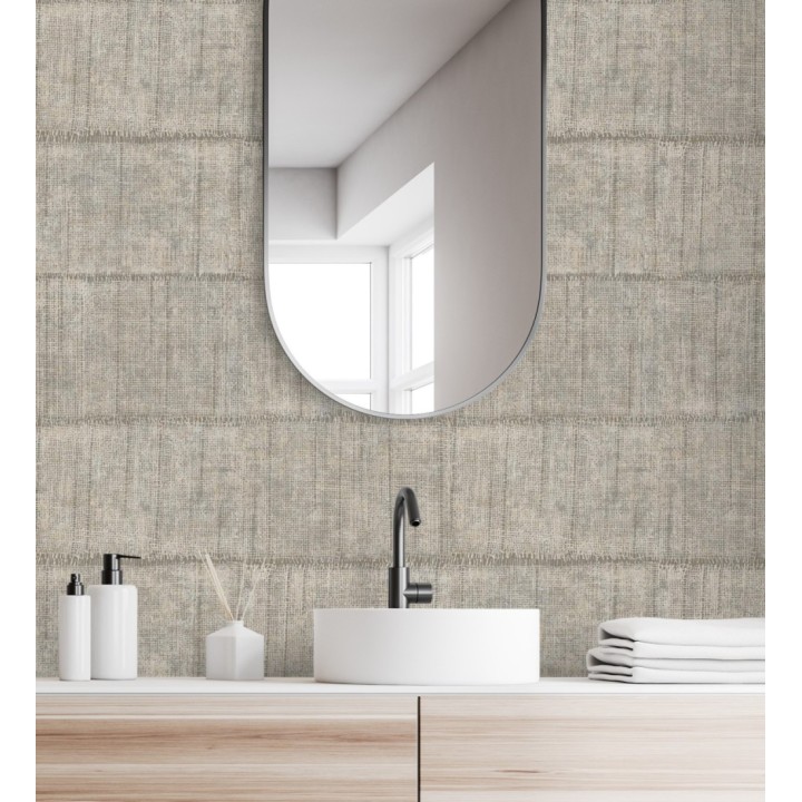 Papel pintado imitación tela de lino natural texturizada - Shafira 681856