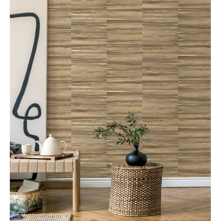 Papel pintado lascas de madera con inserciones en oro - Jabarl 681862