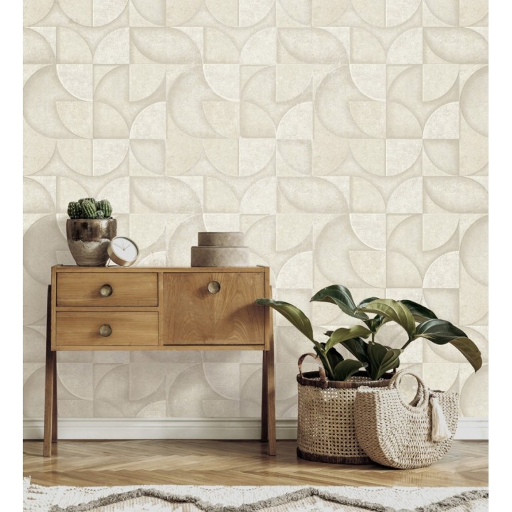 Papel pintado geométrico efecto textura de piedra blanca estilo industrial - Tribial 681863