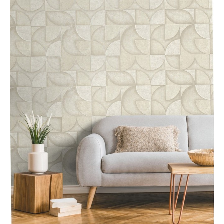 Papel pintado geométrico efecto textura de piedra blanca estilo industrial - Tribial 681863