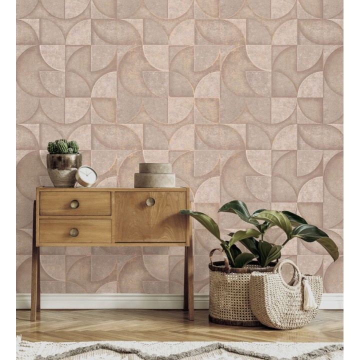 Papel pintado geométrico efecto textura de piedra color visón estilo industrial - Tribial 681864