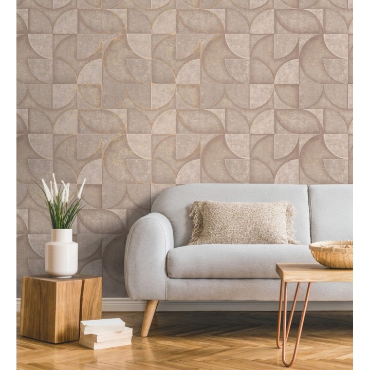Papel pintado geométrico efecto textura de piedra color visón estilo industrial - Tribial 681864